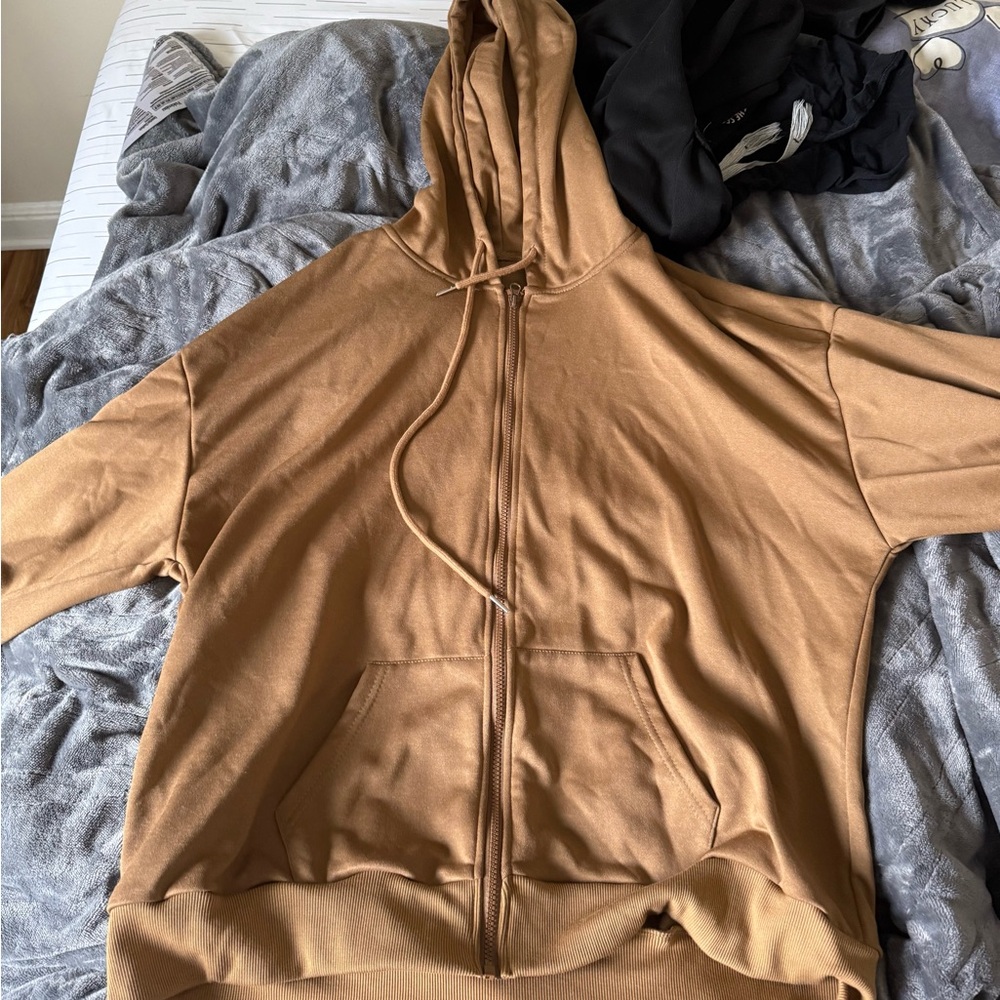 Tan Zip-Up Hoodie